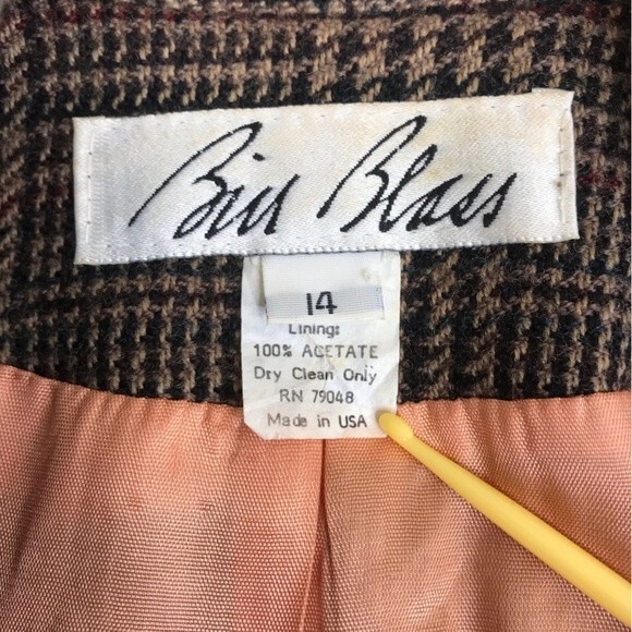 Vintage Bill Blass Wool Double Breasted Herringbone Plaid Blazer Women's 14 - Picture 9 of 11